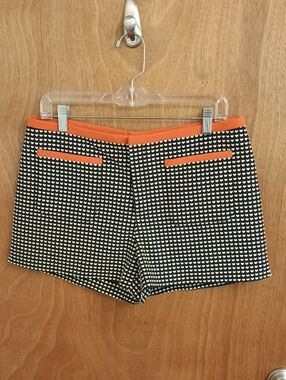 RACHEL Rachel Roy Black and White Heart Pattern Top with Orange Trim